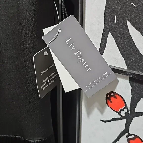 Liv Foster Mock Neck Sleeveless Midi Asymmetrical Fringe Crepe Dress Size 8 New - Picture 8 of 16